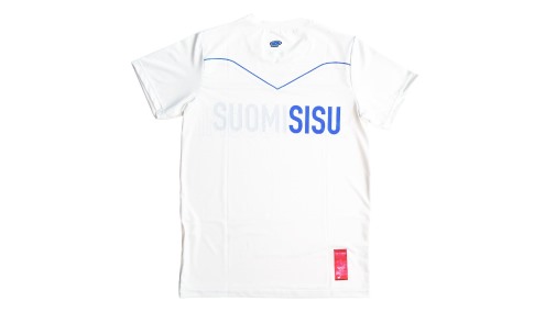 Blue/Oatmeal V-Line "Suomi Sisu" T-Shirt Men's Karhu NZ - Image 2
